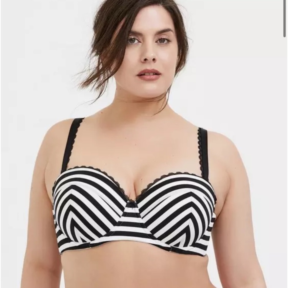 Black & White Stripe Microfiber Push-Up Multiway Strapless Bra 42 DD